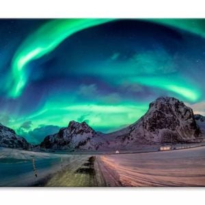 Northern Lights Explosion on Snowy  Print 100% Australian Made 150 x 100cm  (Stretched)