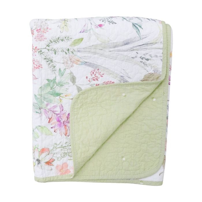 Lvd Cotton White/green Native Botanical Florals Bedspread Quilt Double/queen