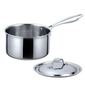 Anygleam Silver 304 Stainless Steel Saucepan Milk Pot Small Soup Noodle Pot with Lid Long Handle Induction Compatible