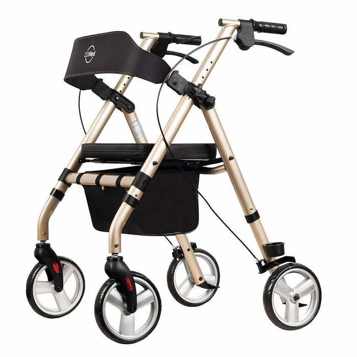Rollator Mobility Walker with Seat and Padded Backrest - Champagne
