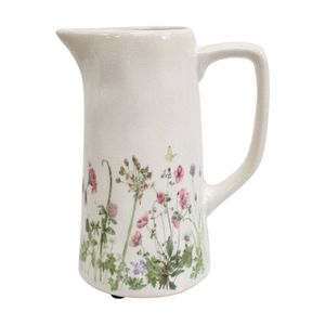 LVD Medium Botanical Ceramic Floral Jug Kitchen Decor 19.5x15.5x10.5cm White