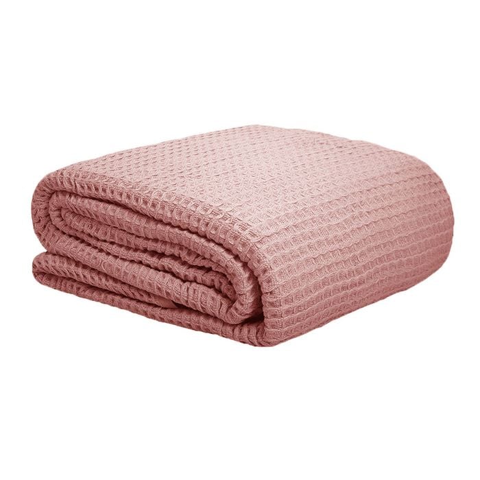 Bloomington 300GSM 100% Cotton Waffle Blanket Dusty Pink Single