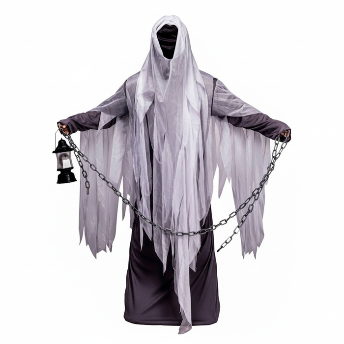 More Than Party Unisex Adult Ghost Killer Costume Angel Dark Flowing Tunic Chain