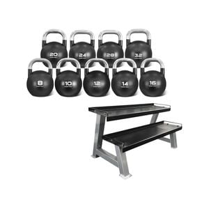 CORTEX 8kg to 32kg Commercial Steel Kettlebell V2 Package with Kettlebell Stand