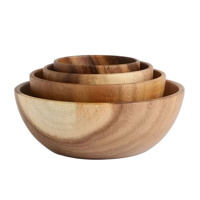 Anygleam Natural Wood Small Acacia Wood Salad Soup Bowl Food Kitchen Tableware