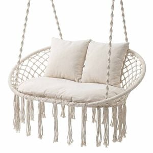 Costway Double Swing Chair Cushions Macrame Hanging Hammock