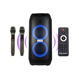 SingMasters PartyBox P80 Karaoke Machine Speaker,Portable,Rechargeable,2 Premium Wireless mics,Bluetooth,Lights