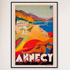 Galrie Annecy France Vintage Travel Poster - Captivating Art for Your Home Decor, Black Frame, A0 84 x 119cm (33 x 47inch)
