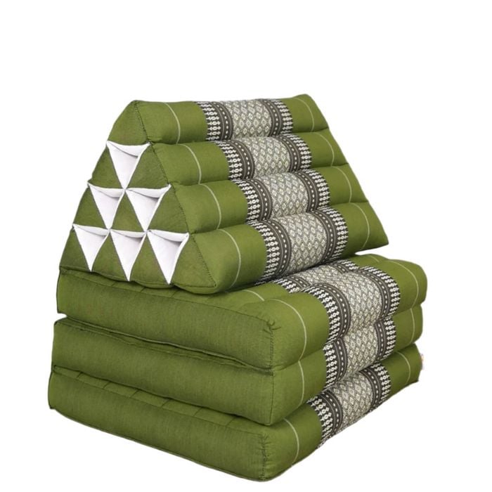 Large Thai Triangle Pillow - 3 Fold Floor Cushion | Handmade Thai Lounge Mat & Backrest - Green