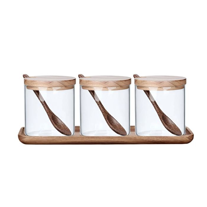 Anygleam Transparent 3pcs Spice Jars Glass Jars Food Kitchen Tableware