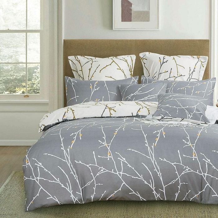 Fabric Fantastic Tree Reversible Queen Size Grey Quilt/doona/duvet Cover Set