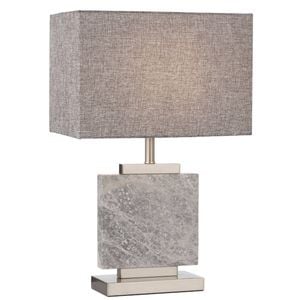 Telbix Dana Contemporary Table Desk Lamp Light Metal Marble Fabric Chrome Grey Marble Ivory Polished