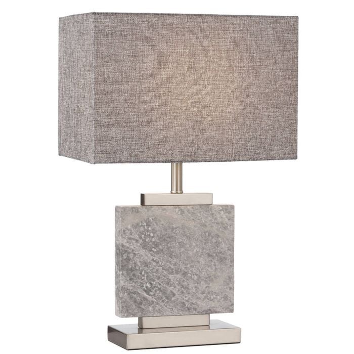 Telbix Dana Contemporary Table Desk Lamp Light Metal Marble Fabric Chrome Grey Marble Ivory Polished