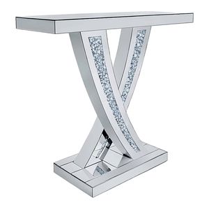 P&P Shaped Mirrored Entryway Table with High Reflective Durable Top Modern Decor Interior