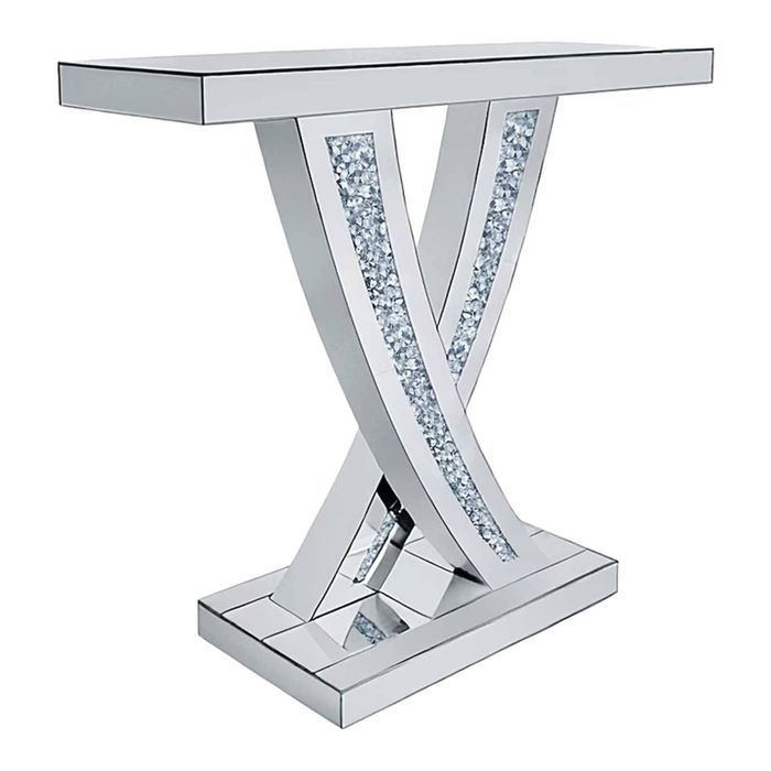 P&P Shaped Mirrored Entryway Table with High Reflective Durable Top Modern Decor Interior