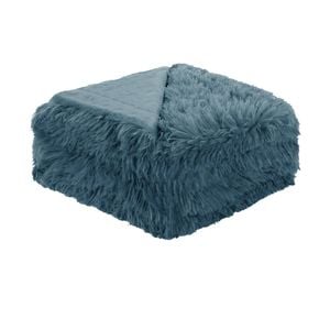 Hotel Living Soft Shaggy Long Hair Blanket Dusk Blue Queen