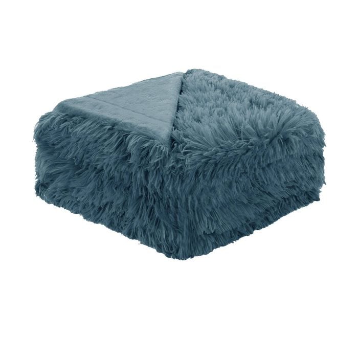 Hotel Living Soft Shaggy Long Hair Blanket Dusk Blue Queen