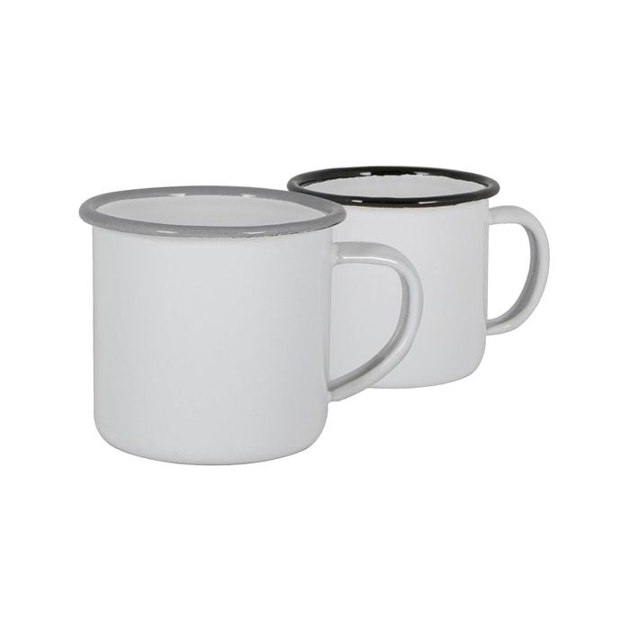 Argon Tableware White Enamel Mugs - 375ml - Black/grey - Pack Of 4