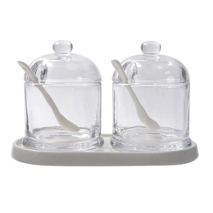 2pc NF Living 300ml Seasoning Set 22x12 Glass Condiment Kitchen Organisers Clear