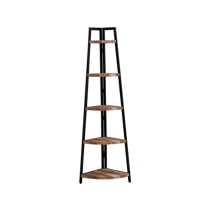 IHOMDEC 5 Tier Industrial Style A-Shaped Corner Bookshelf Retro Brown