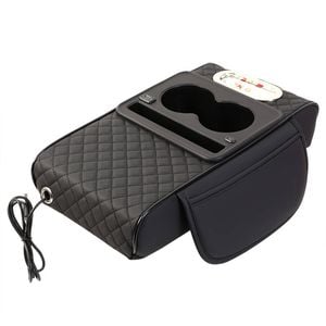 Catzon 4in1 Leather Car Armrest Storage Box With Charging Port Armrest Box Booster Pad-black