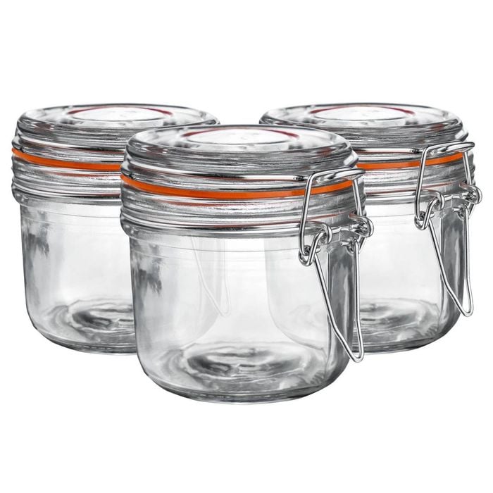 Argon Tableware Glass Storage Jars - 200ml/6.7oz - Set Of 3 - 4 Colour Seals Airtight Kitchen Storage Container Preserving Jar