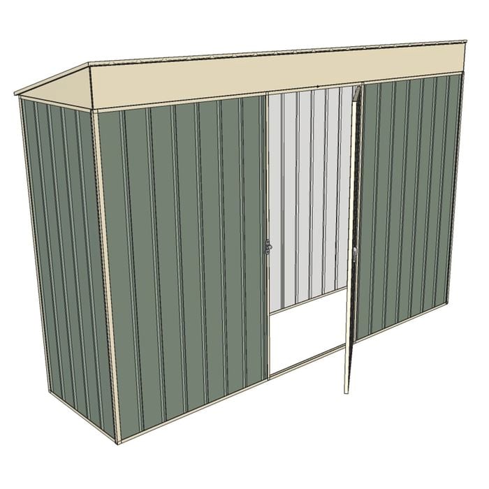 Build-a-Shed 0.8 x 3 x 2m Green Skillion Single Hinged Side Door Shed - Green