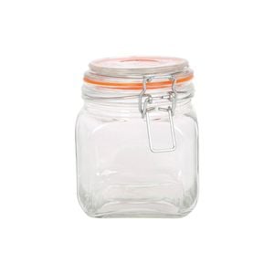 Argon Tableware Square Glass Jar with Clip-Top Lid - 760ml