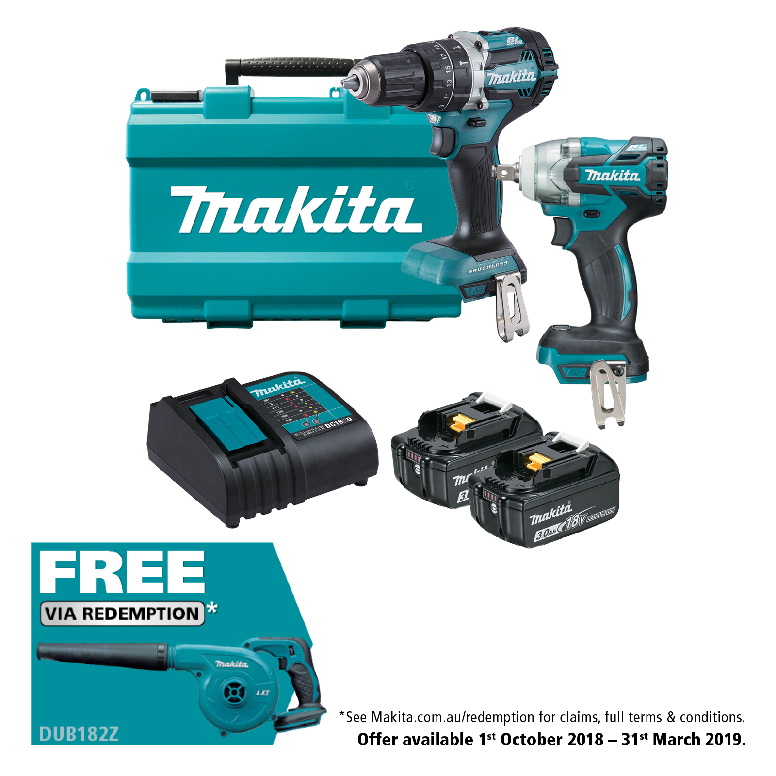 Makita 18V Drill And Wrench Cordless Combo Kit
