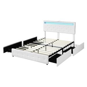 Levede PU Leather Bed Frame with RGB LED 4 Storage Drawers USB Charging Double Size in White