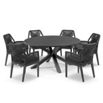 Houston Outdoor 1.5m Round Aluminium Dining Setting with 6 Hugo Chairs Charcoal - Carbon Grey - Denim Grey
