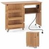 Costway Folding Sewing Table Mobile Craft Station Desk Storage Cabinet Natural