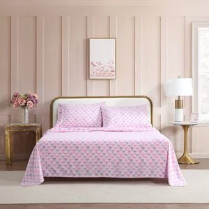 Betsey Johnson Lovely Bow Trellis Flat Sheet & Pillowcase Set Queen Bed Pink