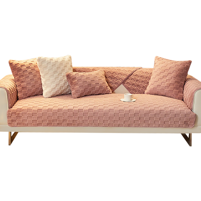 Anyseat 70x70cm Dark Pink Velvet Plush Sofa Towel Non-Slip Sectional Sofa Cover for L-Shape Couch & Living Room