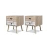 Set of 2 Luka 2 Drawer Bedside Table White Washed and Oak