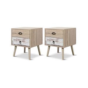 Set of 2 Luka 2 Drawer Bedside Table White Washed and Oak