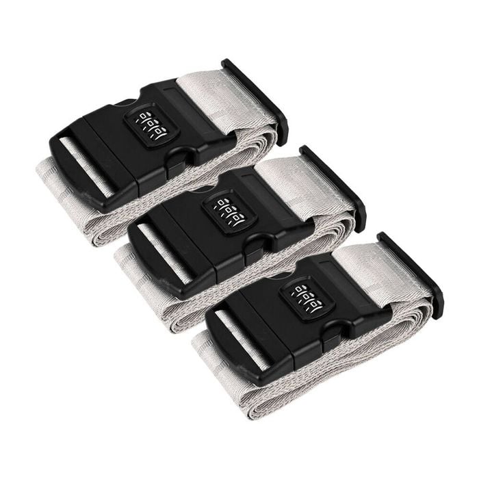 3PK Paklite Luggage Strap Accessory w/ 3 Digit Combination Lock 5x184cm Grey