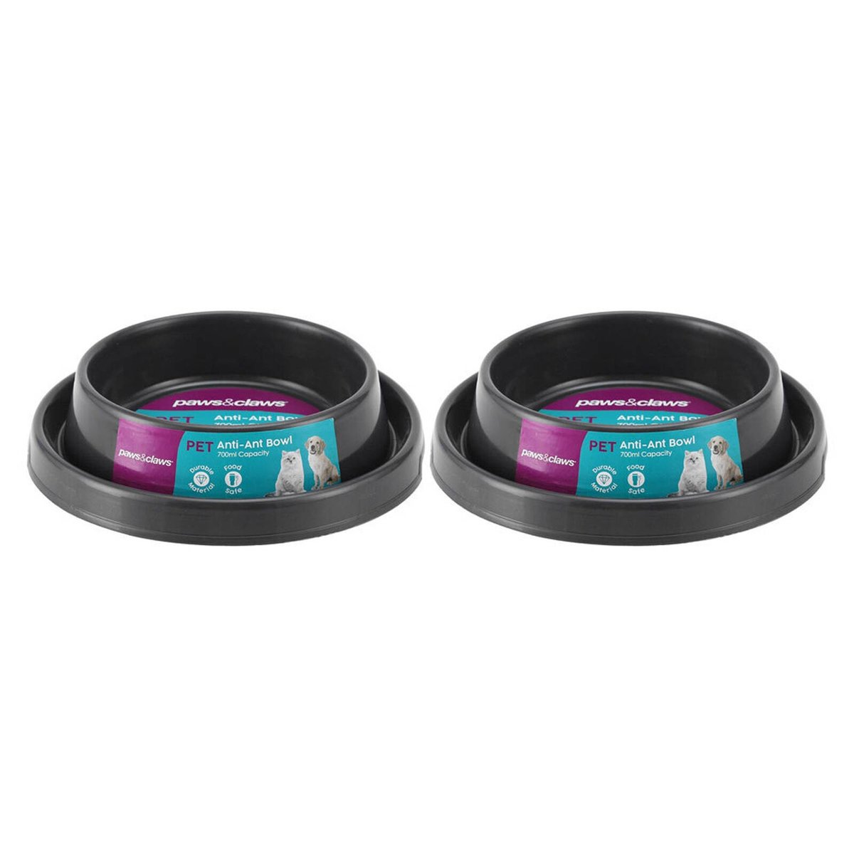 2PK Paws Claws Anti Ant Pet Dog Bowl 22.5x16.5x5.5cm Dark Grey Bunnings Australia