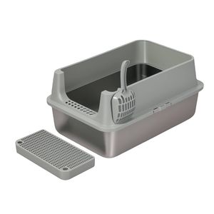 Pawz Stainless Steel Cat Litter Box Large Semi-Enclosed Easy Cleaning Pet Toilet