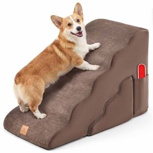 Costway 2-in-1 Dog Steps Foam Pet Ramp W/pet Hair Remover Brown