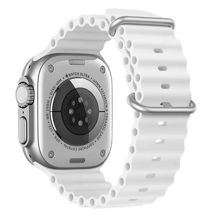 Ocean Silicone Sports Watch Band Strap - For Apple iWatch 38mm 40mm 41mm [42mm Series 10] (White)