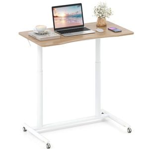 Costway Mobile Standing Desk C-shaped Computer Workstation Natural