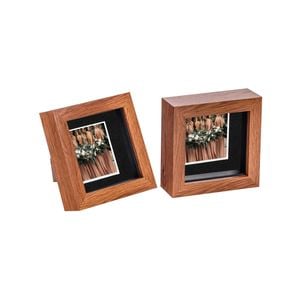 Nicola Spring Acrylic 3D Box Photo Frames with 2" x 2" Mounts - 4" x 4"  - Dark Wood - Pack of 2
