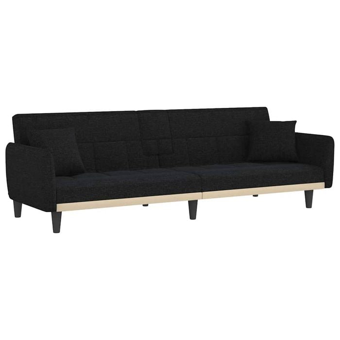 vidaXL Sofa Bed Guest Sleeper Sofa Couch Bed with Cup Holders Black Fabric