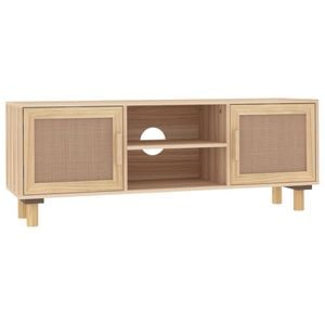 vidaXL Solid Wood Pine TV Cabinet Brown Natural Rattan Entertainment Unit