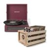 Crosley Voyager Bluetooth Portable Turntable + Bundled Record Storage Crate - Burgundy