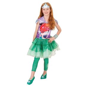 Disney Ariel Satin Hooded Kids Girls Dress Up Halloween Party Costume Size 6-8y