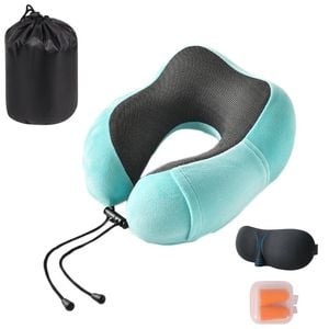 Catzon Travel Neck Pillow Premium Memory Foam-Lake Blue