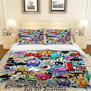 3D Graffiti Rock Colorful Monster Quilt Cover Set Bedding Set Duvet Cover Pillowcases LXL