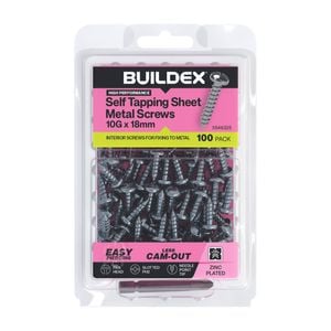 Buildex 10G x 18mm Zinc Plated Self Tapping Sheet Metal Screws - 100 Pack
